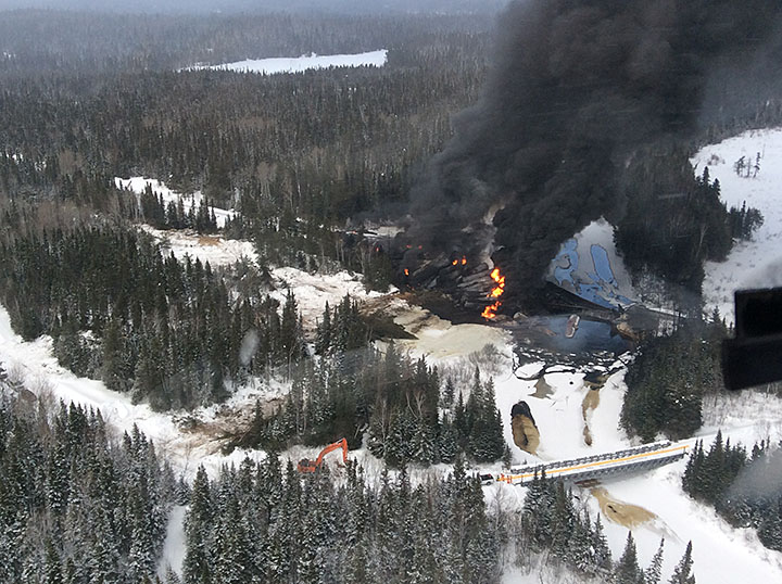 Aerial westward view of derailment site (March 7, 2015)