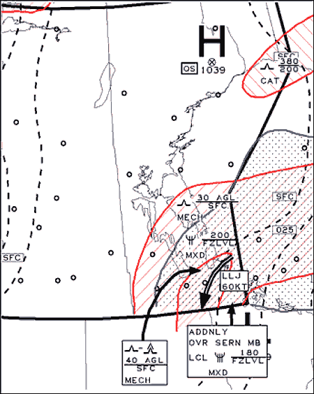 Appendix B1 - Icing and Turbulence, Winnipeg area (valid October 6 at 0600 UTC)