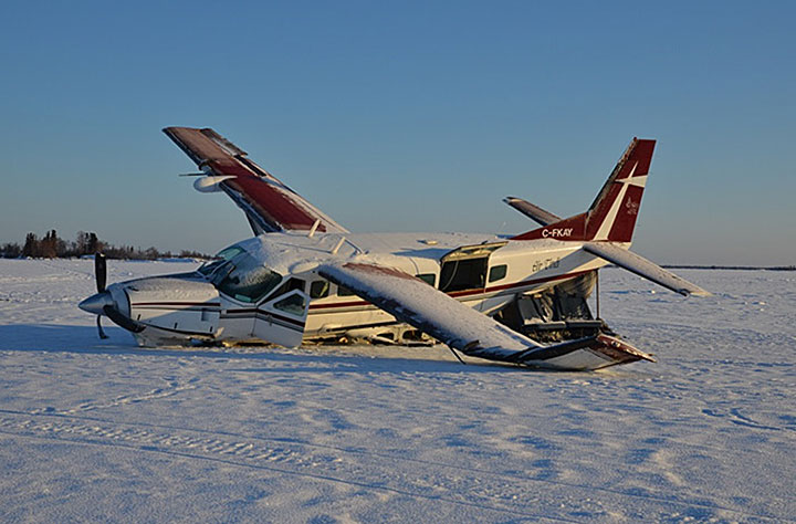 C-FKAY after it came to rest on the North Arm of Great Slave Lake
