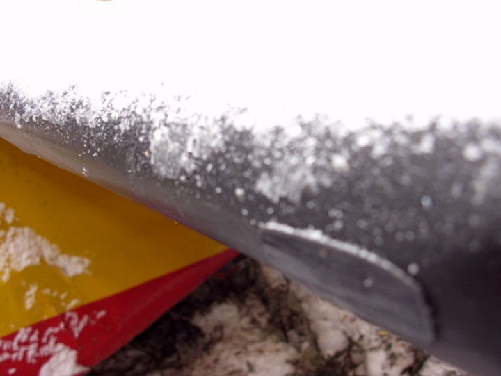 Ice on the leading edge of the left horizontal stabilizer 
