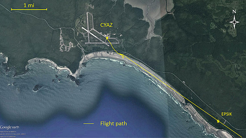Aerial profile for Tofino/Long Beach Airport