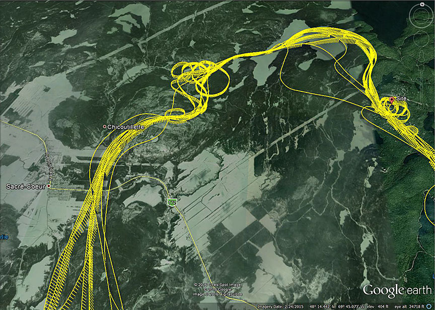 Flights on 17 August 2015 (Source: Google Earth, with TSB annotations)