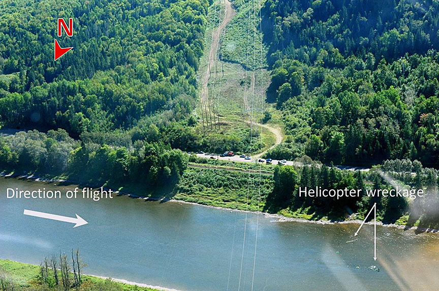 Aerial photo of occurrence site (Source: NB Power, with TSB annotations)