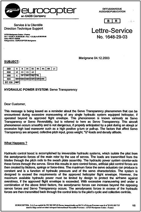 Eurocopter service letter No. 1648-29-03 - 1/2