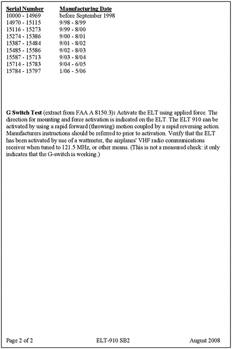 Narco Avionics Inc. Service Bulletin No. ELT 910 No. 2 - Page 2 of 2