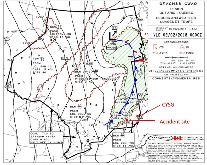 Clouds and weather graphical area forecast chart