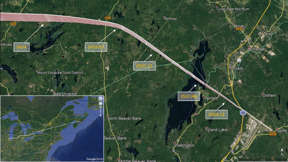 Flight profile (Source: Google Earth, with TSB annotations)