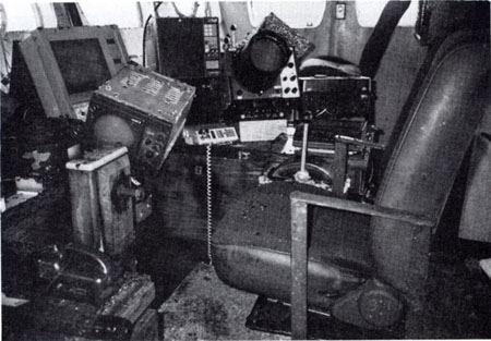 Conning/control station and helm in wheel-house after refloating. 