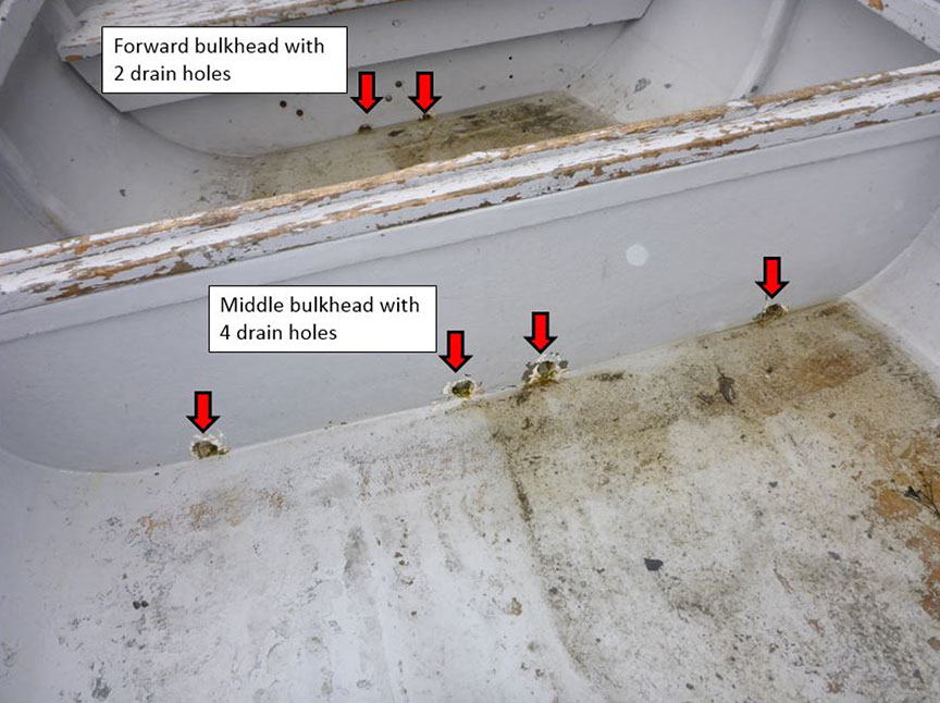 Drain holes (inside boat)