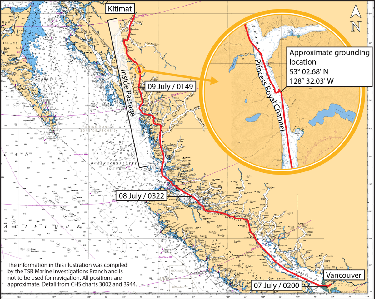 Appendix B – Area of the occurrence (Source: Canadian Hydrographic Service, with TSB annotations)