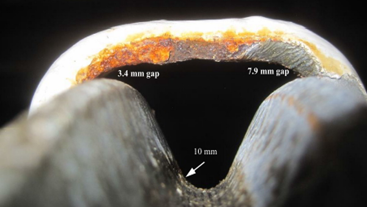  Original 3.4 mm gap worn to 7.9 mm (Source: Acuren Group Inc.)