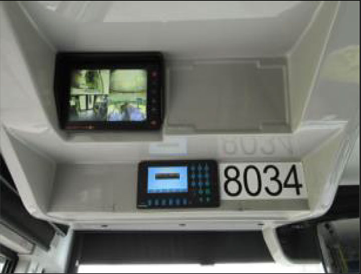 Image of the driver's view of video monitor (upper left)