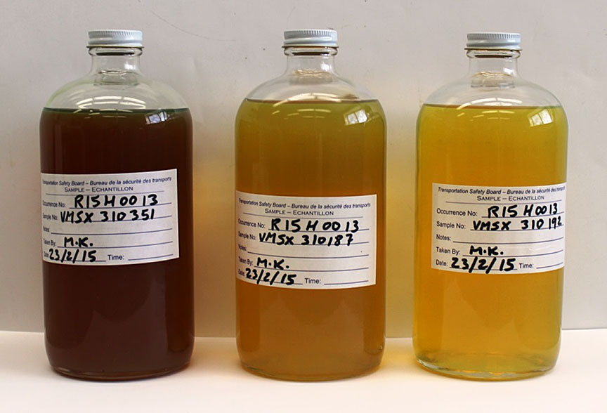 Oil samples taken from tank cars VMSX 310351, VMSX 310187, and VMSX 310192