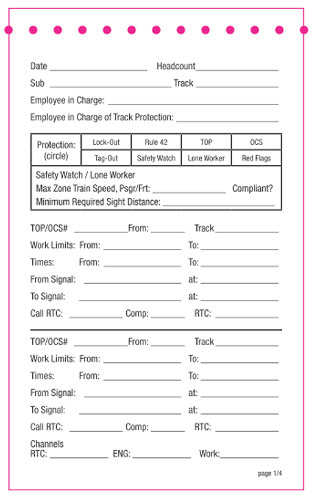 PNR RailWorks job briefing forms - 1/5
