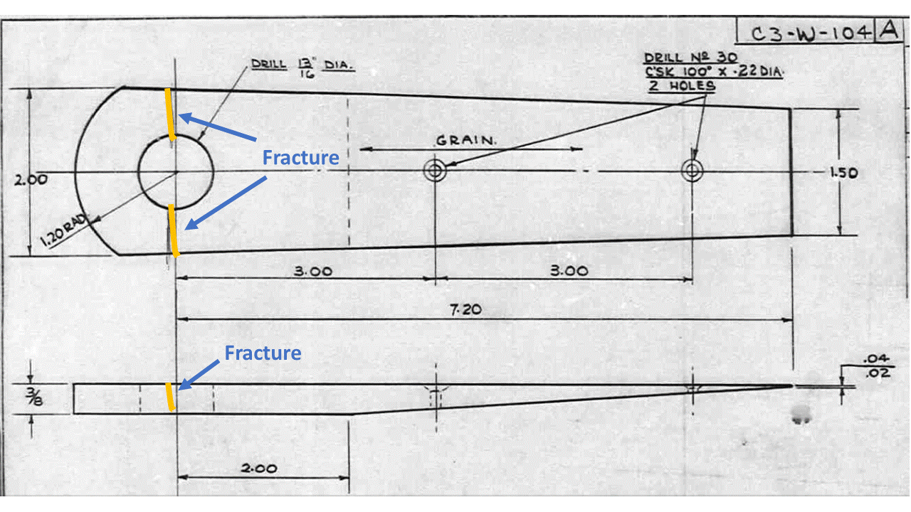 Wing strut lug plate drawing (Source: Viking Air Ltd., with TSB annotations)