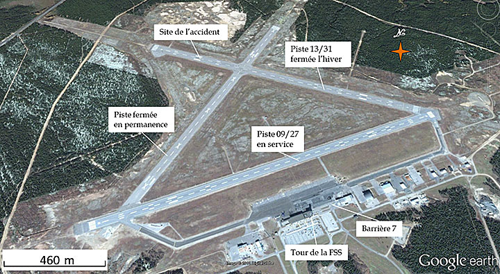 Photo de l'aéroport de Sept-Îles (Source : Google Earth, avec annotations du BST)