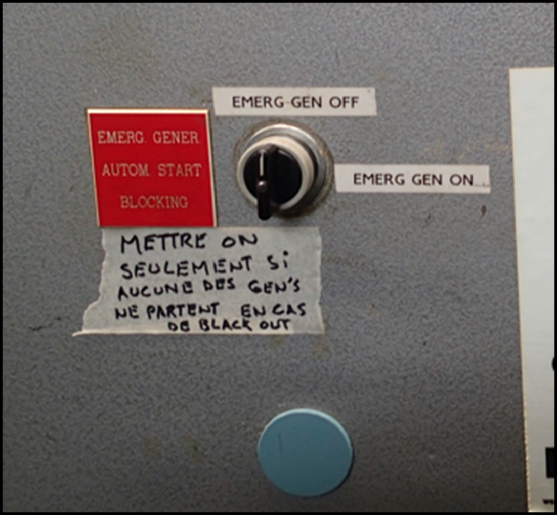 Interrupteur du groupe électrogène de secours (Source : BST)