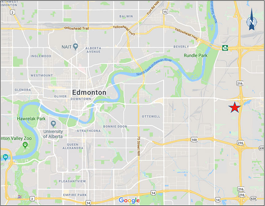 Emplacement (indiqué par une étoile) des installations pétrochimiques de Sherwood Park (Alberta)