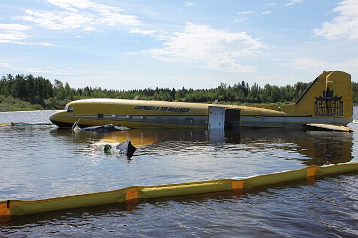 Douglas DC3C-TP67 aircraft recovered following a forced landing on Eabamet Lake, ON