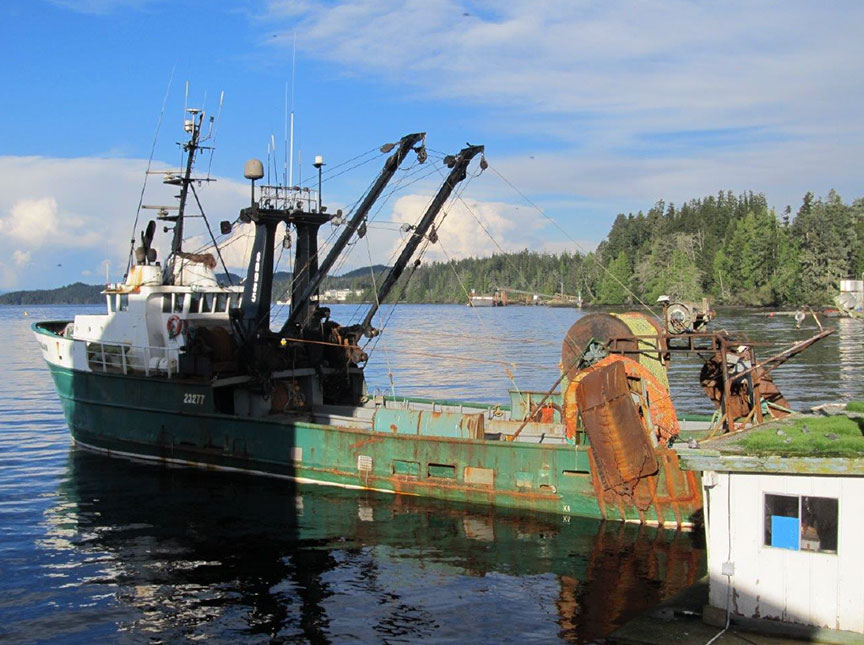 Image of the fishing vessel Caledonian moored in Port Hardy, April 2015
