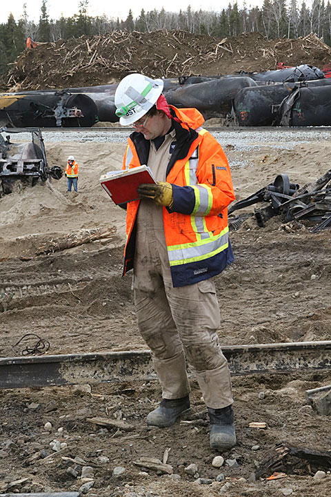 Image of a TSB investigator assessing the accident site