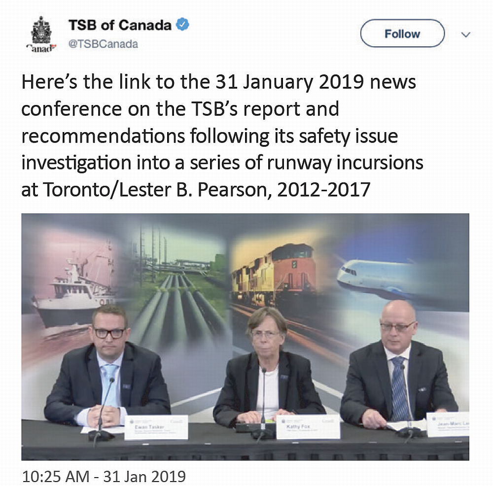  Findings from the safety issue investigation concerning<br>Toronto/Lester B. Pearson International Airport shared via Twitter