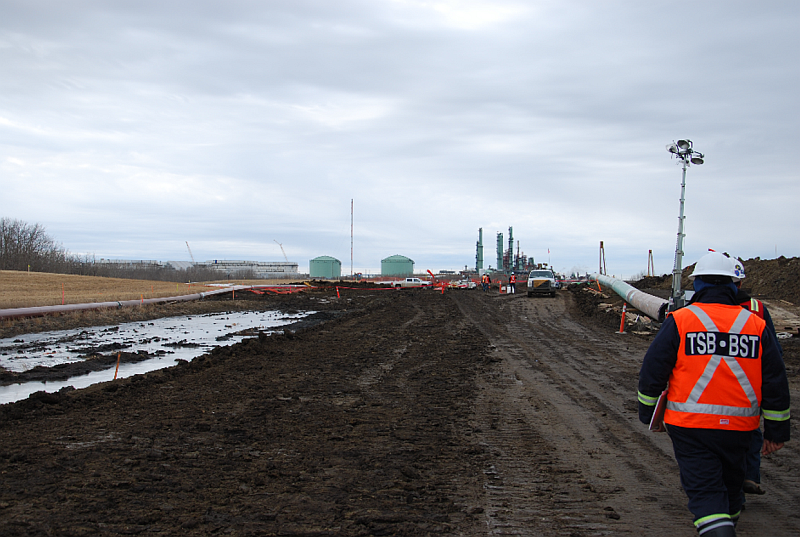 TSB investigator on site of the Sherwood Park pipeline occurrence