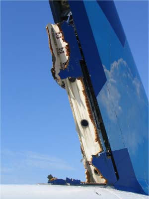 Photo of Right-side view of vertical tail plane and rudder residuals
