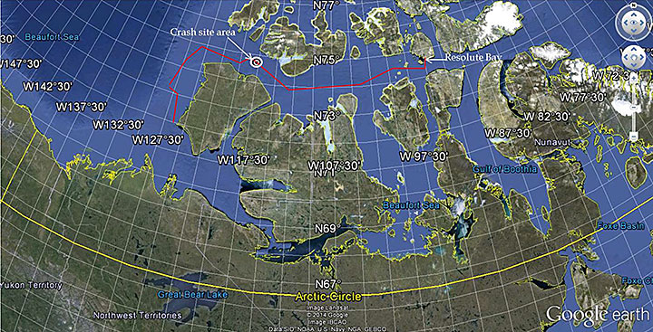 Map of the CCGS Amundsen’s approximate planned route from Resolute Bay
