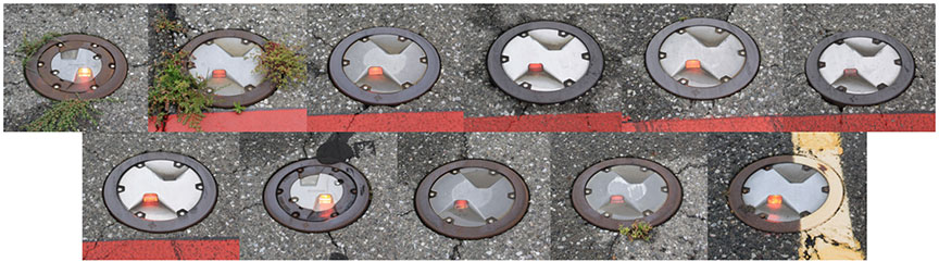 Composite image of inset stop-bar lights installed at rapid exit taxiway D4