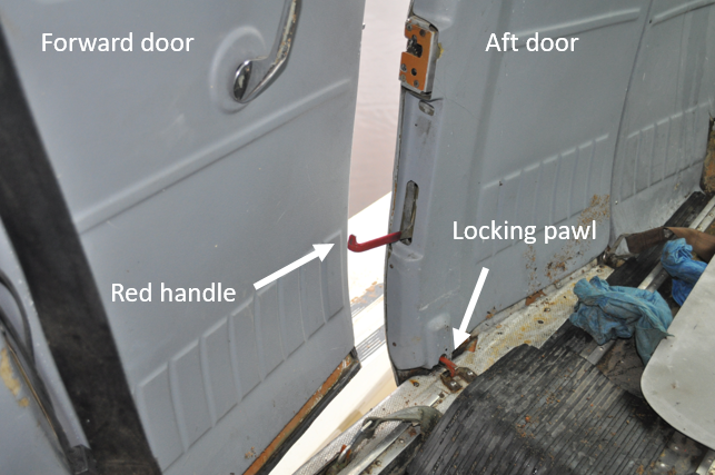  Rear double cargo door in the open position (Source: TSB, with annotations)
