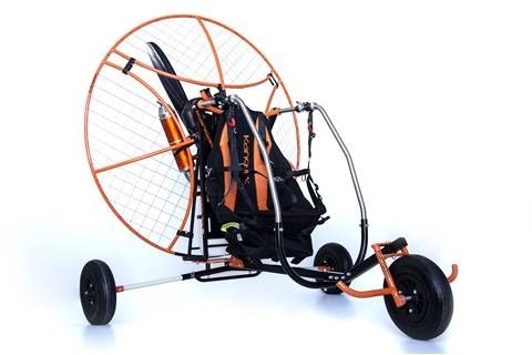 A representative RS Ultra Kangook MF with third party trike  wheel assembly. Canopy not shown. (Source: Kangook Paramotors)
