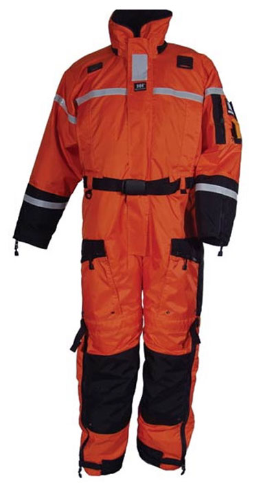 Helly Hansen 1-piece flotation suit worn by vessel operator