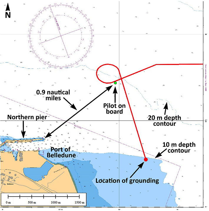 Depiction of SBI Carioca's track with the location where the pilot boarded