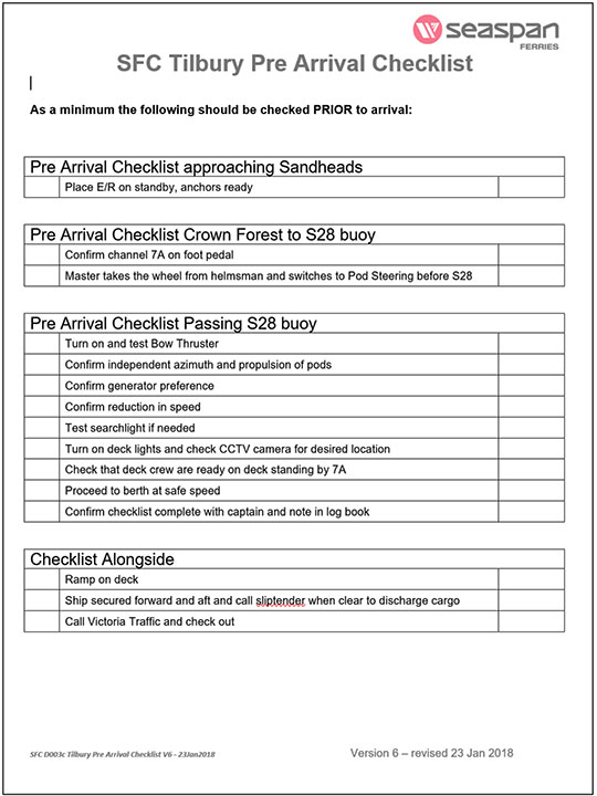 Revised pre-arrival checklist