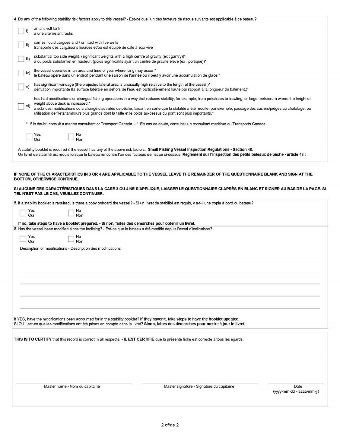Stability questionnaire