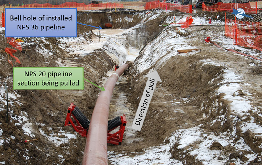 NPS 20 pipeline section at the entry point of the pull-through operation