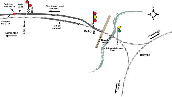 Track and signal layout at the collision/derailment location