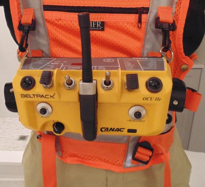 Operator control unit attached to an operator's vest