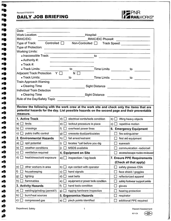 PNR RailWorks job briefing forms - 4/5