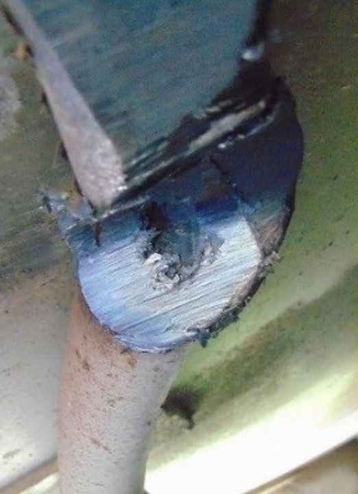Close-up of air brake pipe burn/grind marks