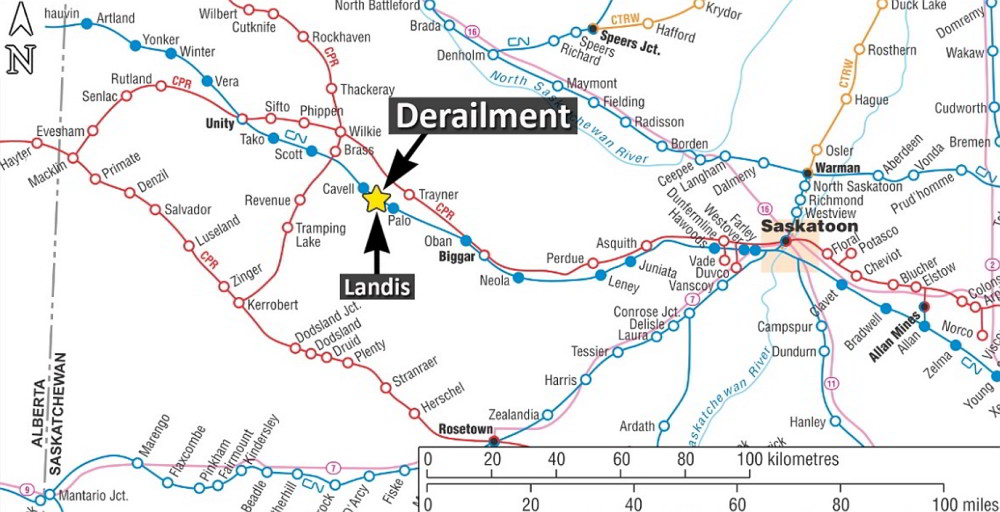  Occurrence location (Source: Railway Association of Canada, <em>Canadian Railway Atlas</em>, with TSB  annotations)
