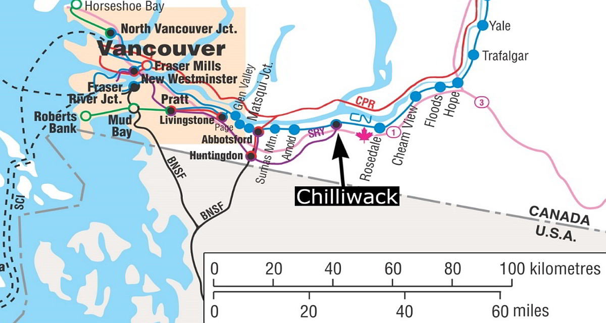   Occurrence location (Source: Railway Association of Canada, <em>Canadian Railway Atlas</em>, with TSB  annotations)<br>