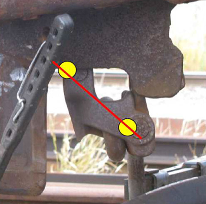 Pivot points of the lock-lift assembly are not horizontal (Source: Canadian National)
