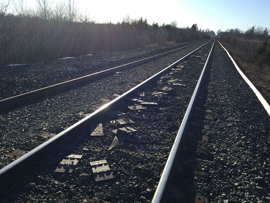 Tie plates placed between the rails in the vicinity of the occurrence