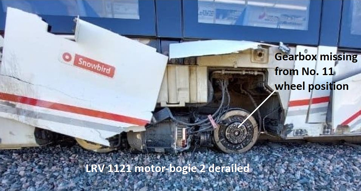 BM2 on LRV  1121 derailed and gearbox missing from wheel position No. 11 (Source: Alstom)
