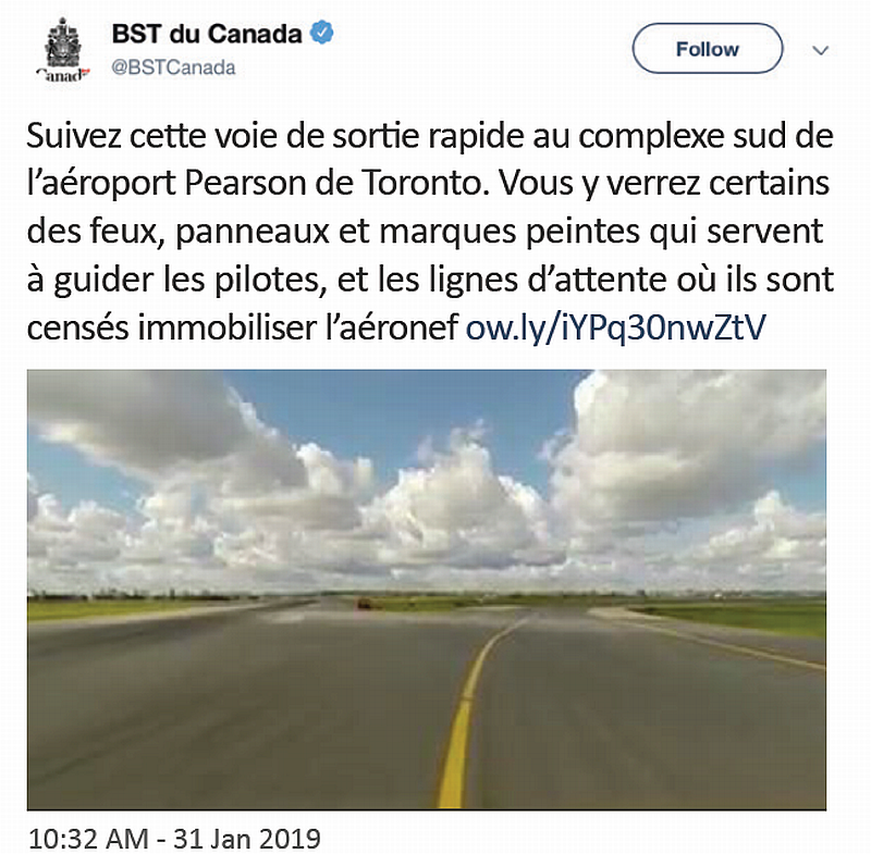  Diffusion sur Twitter des faits établis durant l'enquête sur une question de sécurité concernant<br>l'aéroport international Lester B. Pearson de Toronto