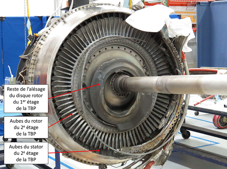 Face avant de la turbine basse pression (Source : Pratt & Whitney, avec annotations du BST)