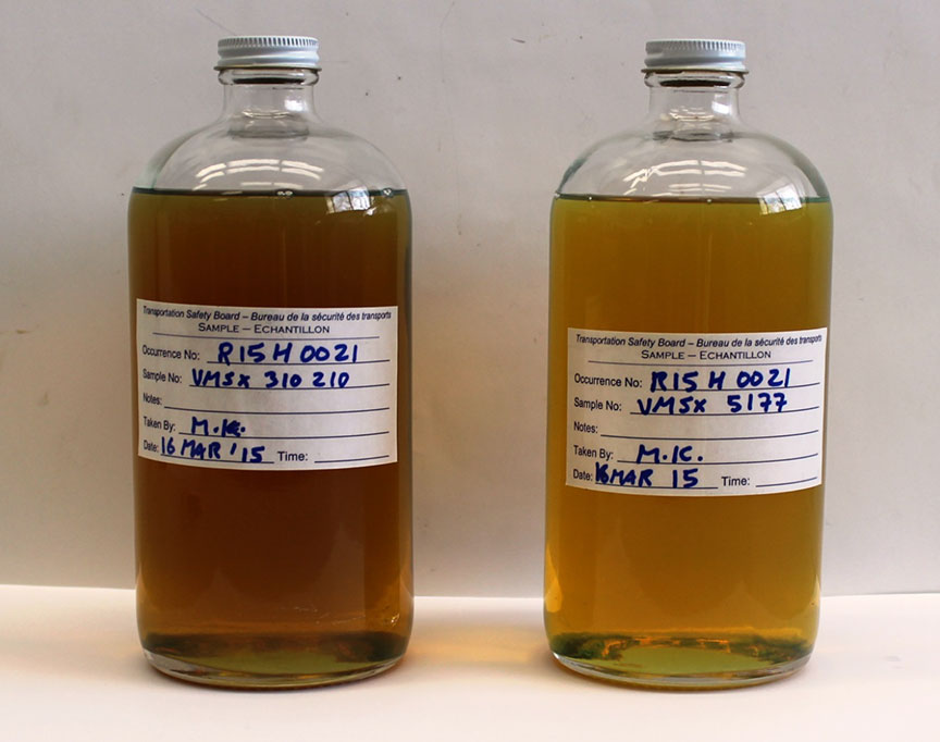 Échantillons de pétrole brut prélevés des wagons-citernes VMSX 310210 et VMSX 5177