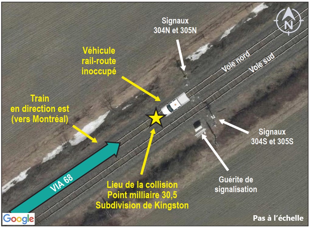 Schéma du lieu de la collision (Source : Google Maps, avec annotations du BST)